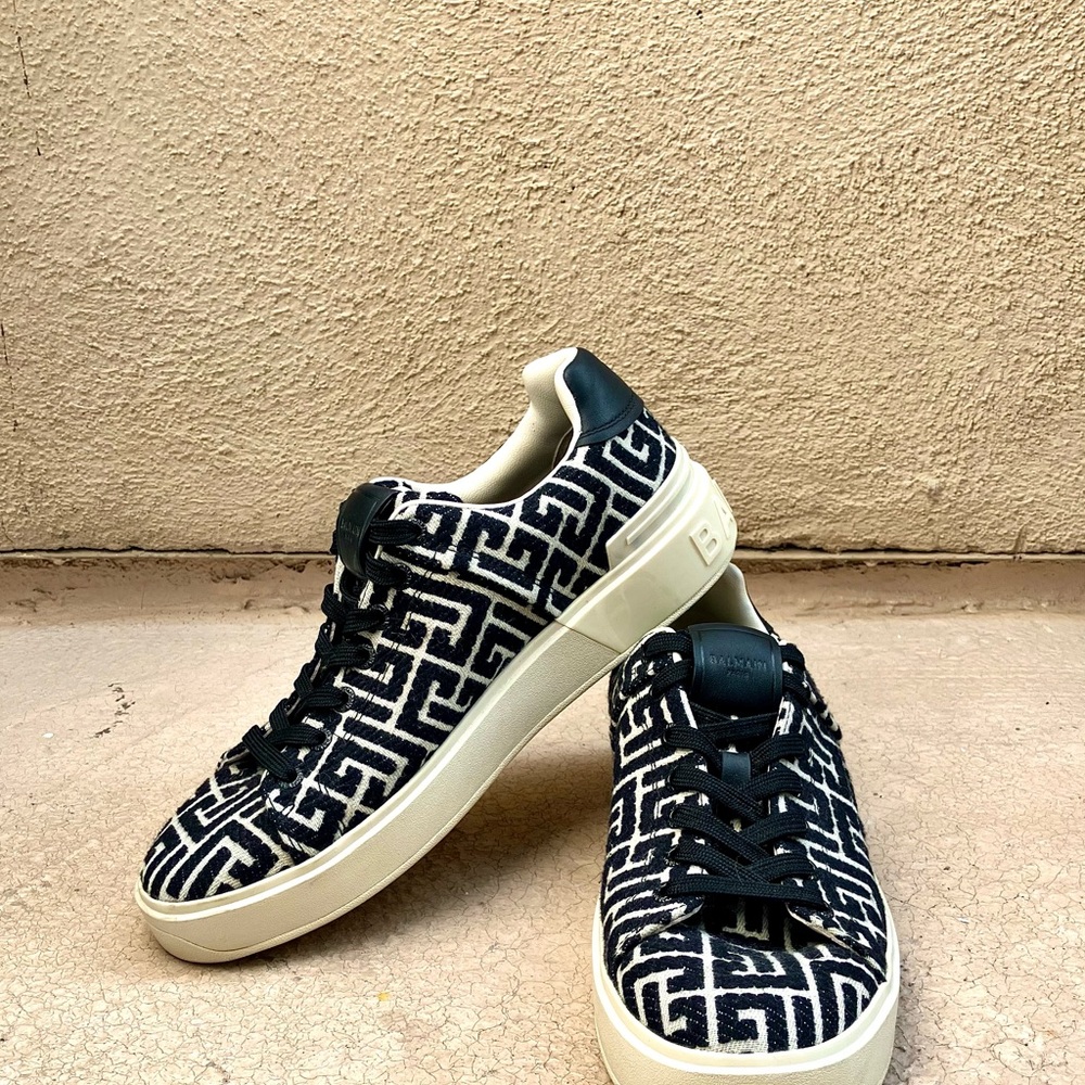 BALMAIN Black & White Patterned Sneakers